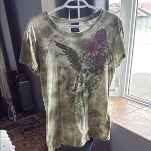 Harley-Davidson Olive Green Skull and Roses Tee. 528